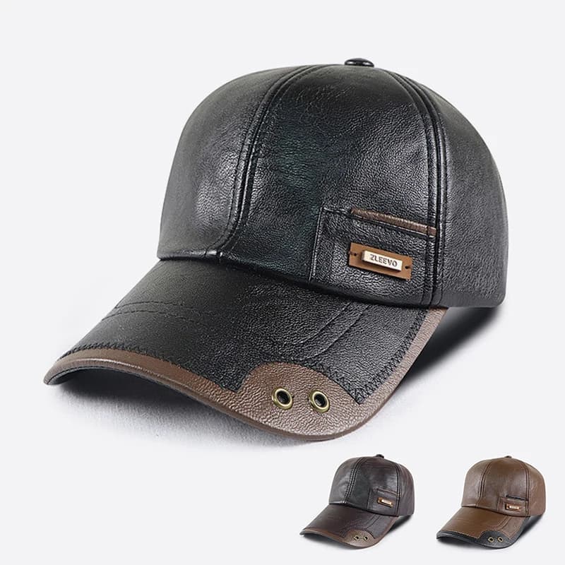 Retro PU Leather Baseball Cap Men Fall Winter Dad Hat Middle-aged Driving Hat Brown Black Trucker Cap Adjustable