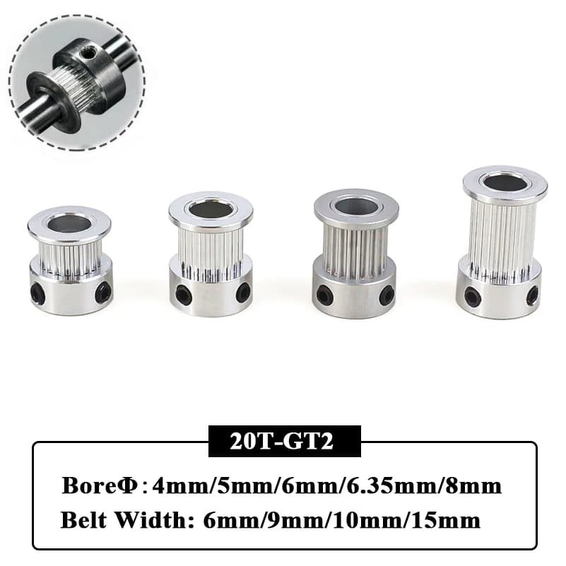 3 pezzi parti della stampante 3D GT2 puleggia dentata 20 denti 2GT foro 4mm 5mm 6mm 6.35mm 8mm parte dentata ruota sincrona per larghezza 6mm 9mm