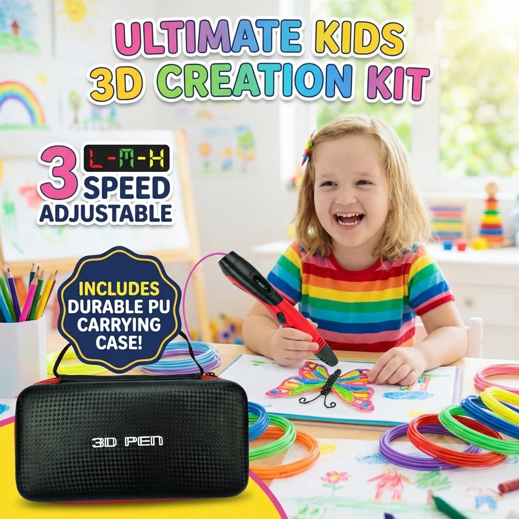 Funny 3D Pen for Children with LCD Display, Colorful PLA Filament, Inclusive Case, Birthday Gift and Children Christmas