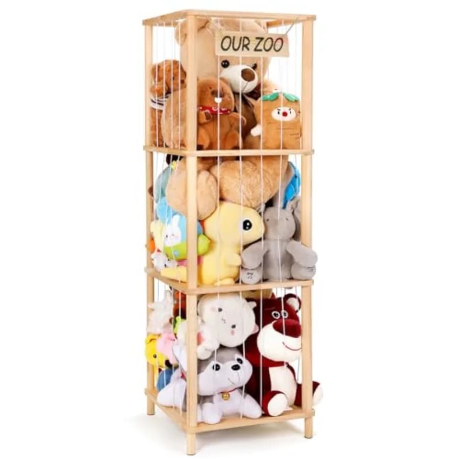 ACEPRUT Contenitore Grande per Peluche 132,5x42 cm in Legno di Pino Naturale, Organizzatore Porta Peluche per Cameretta, Sala Giochi e Letto