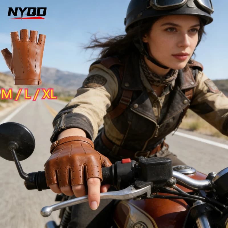 Guanti da donna in pelle a mezze dita, sottili, traspiranti, traforati, per ciclismo, moto e bici da strada, primavera estate