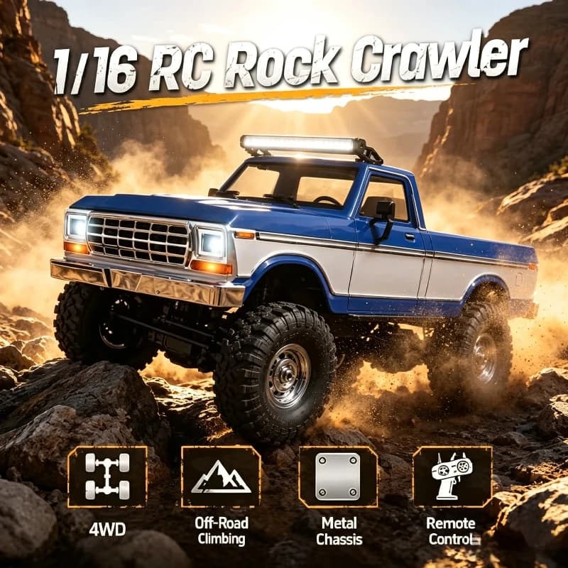 Huangbo 1 16 4WD RC Rock Crawler Off Road Truck With LED Light Metal Chassis All Terrain Climbing Model Car For Beach Outdoor
