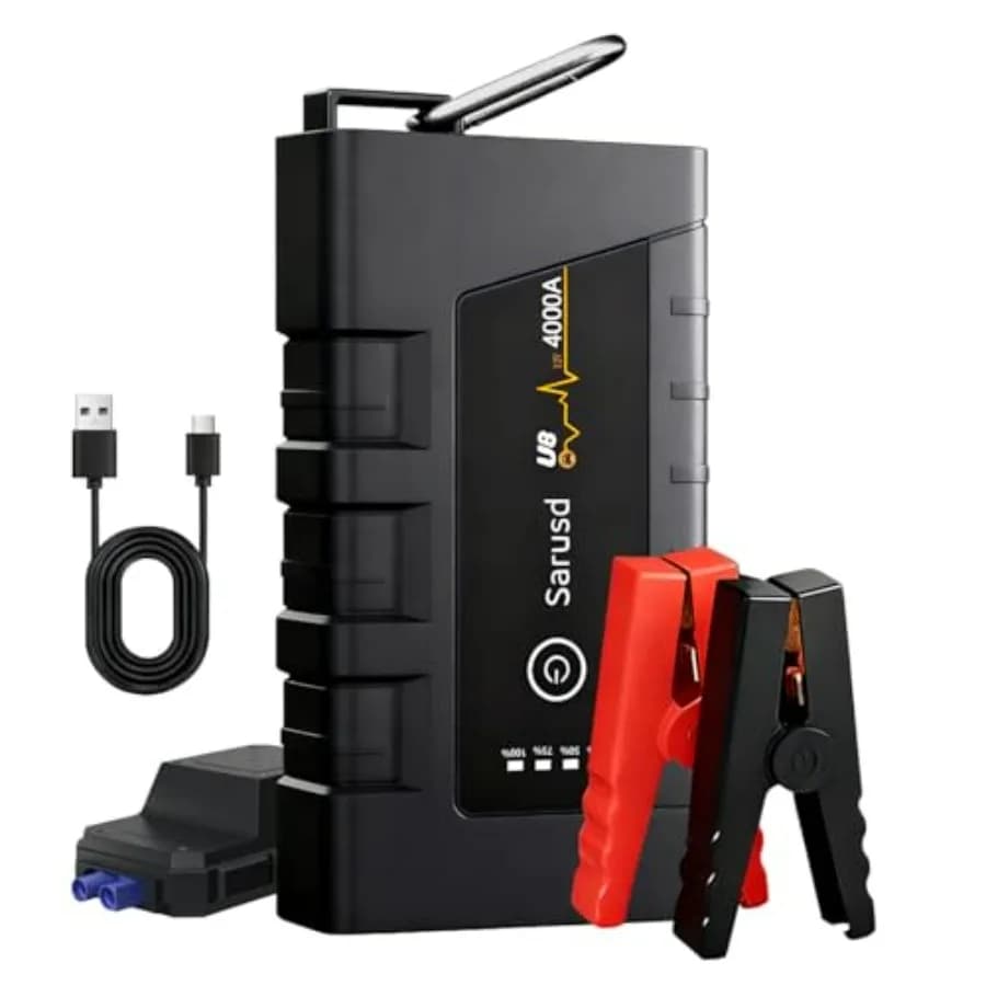 Avviatore di Emergenza Portatile 4000A con Funzione Force Start 12V per Auto, PD 18W, per Tutti i Motori a Benzina fino a 10L e Diesel