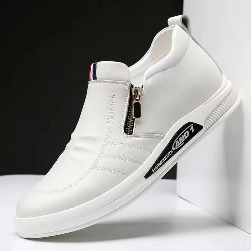 Scarpe in pelle da uomo d'affari, sneakers basse alla moda con cerniera, mocassini comodi e leggeri, scarpe da guida slip-on con suola morbida da uomo