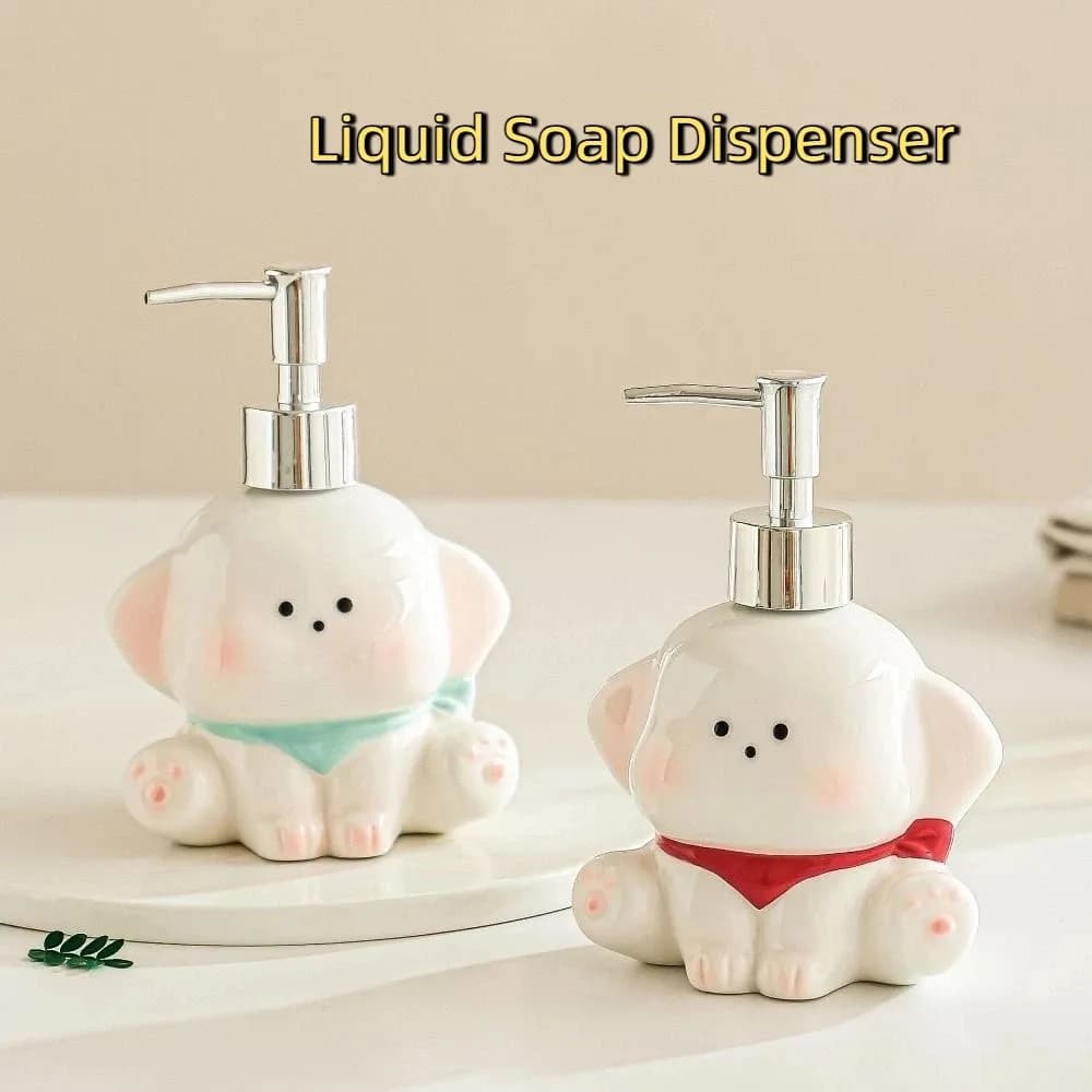 Dispenser di Sapone Liquido in Ceramica a Forma di Cane, Bottiglia Vuota con Pompa a Pressione, Bottiglia per Lozione e Shampoo a Forma di Cane Carino per Bagno
