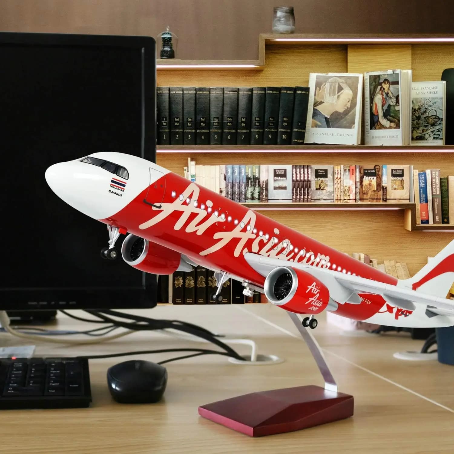 Modellino di Aereo Airasia Airways A320 in Scala 1:85, 47cm, con LED e Carrello di Atterraggio, Kit in Resina per Collezionisti Adulti
