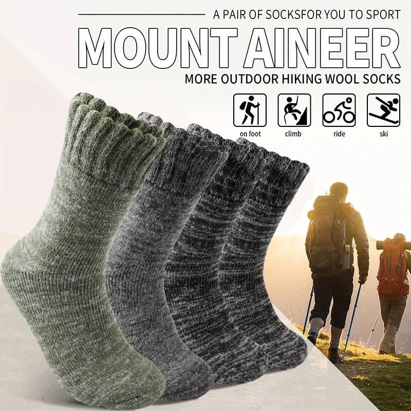 3Pairs Winter Thermal Rabbit Hair Wool Blend Men Socks Super Thick Fleece Lined Sock Warm Cold Weather Ski Hiking Snow Boot Sock