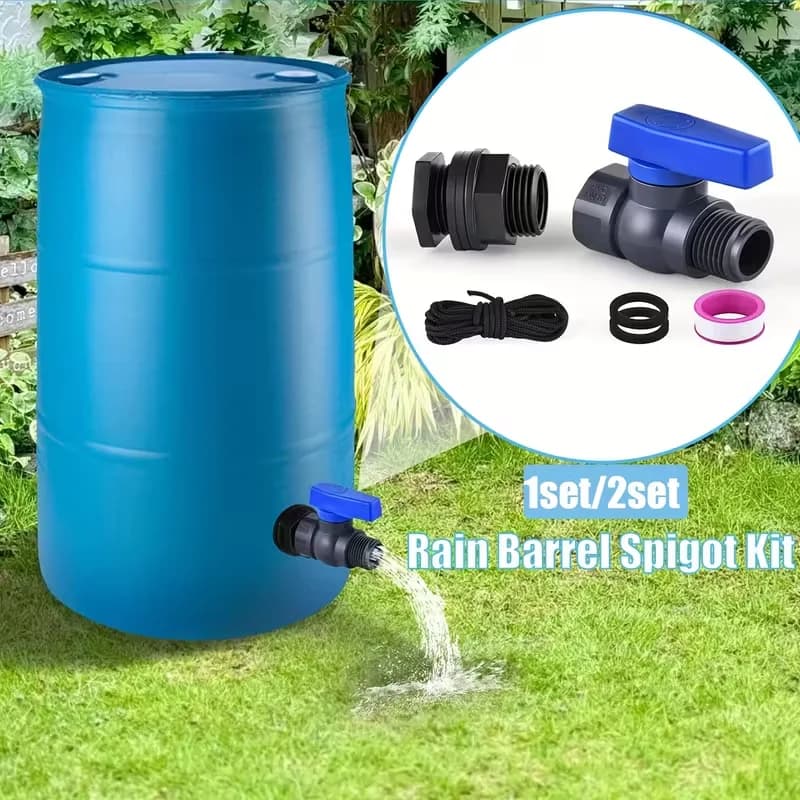 2 set di valvole di scarico per serbatoi dell'acqua piovana da 3/4 di pollice, kit adattatore IBC, connettore per tubo da giardino in PVC, valvola di chiusura, sistema di raccolta dell'acqua piovana
