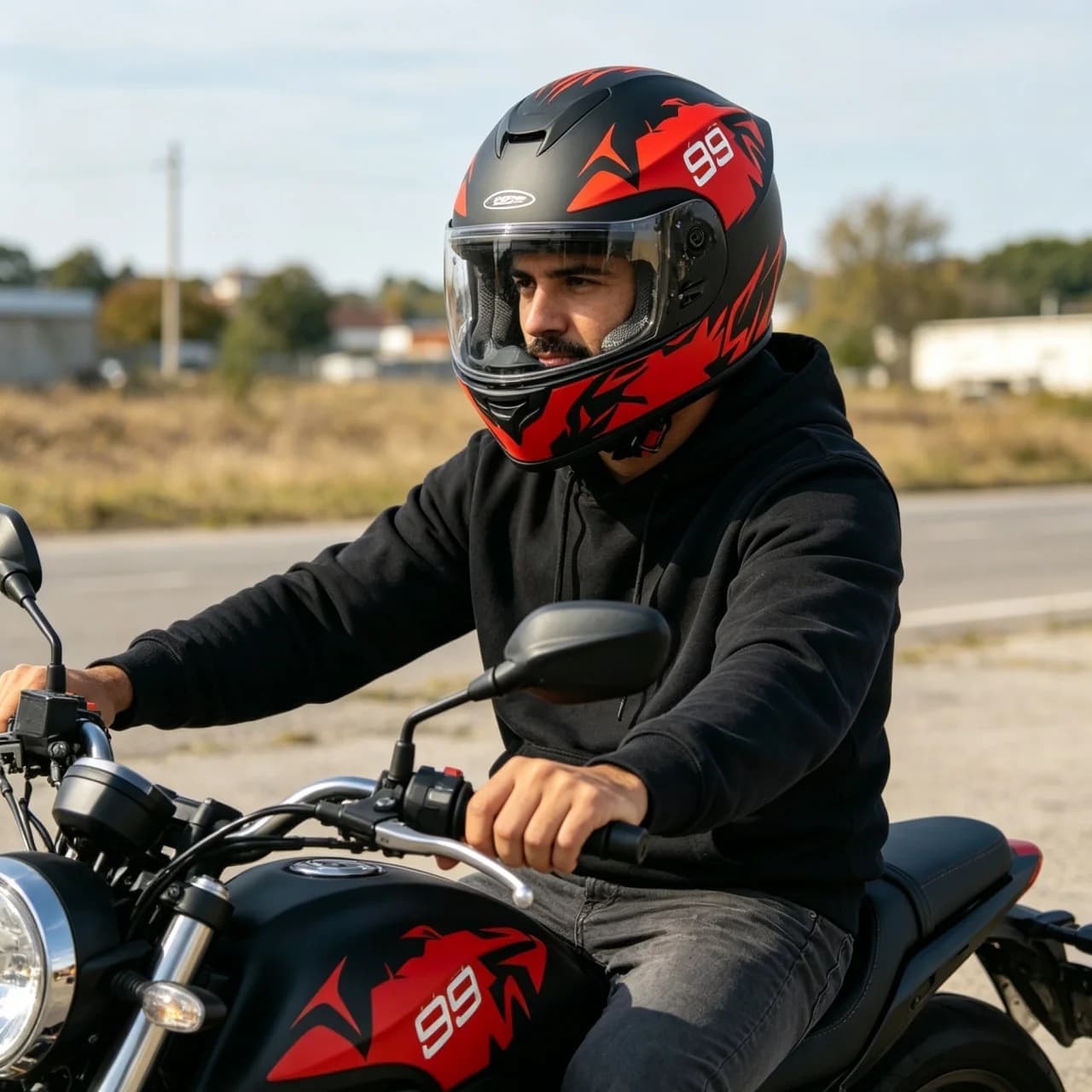 Men's Full Face Motorcycle Helmet Dual Visor Racing Motocross Casco Moto Anti-Fog Street Matte Red/Black 99 Style for Scooter