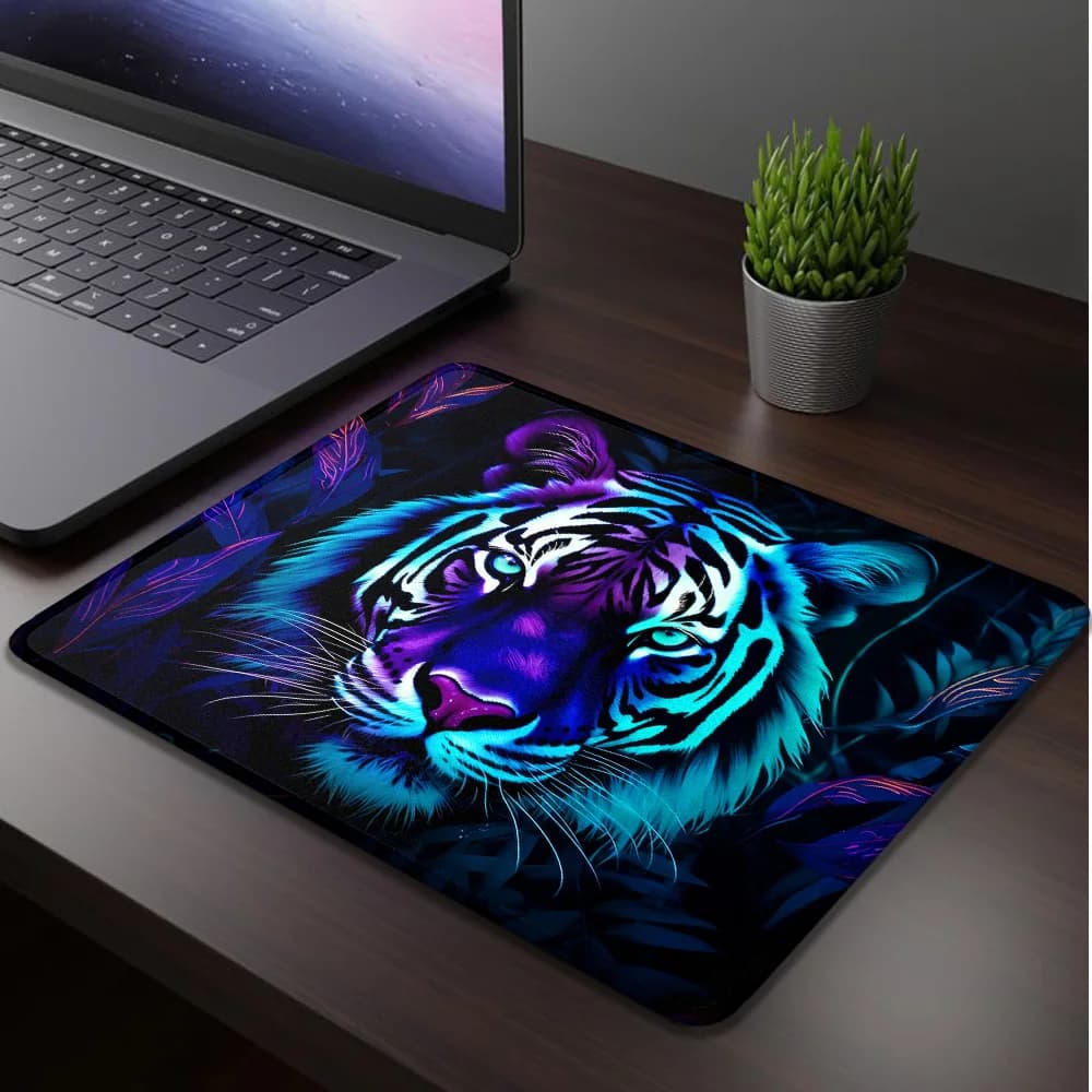 Tappetino per mouse da ufficio Tiger blu neon e viola, accessori per scrivania per computer, tappetino da gioco, tappetino per mouse, tappetino per mouse Speed Rug