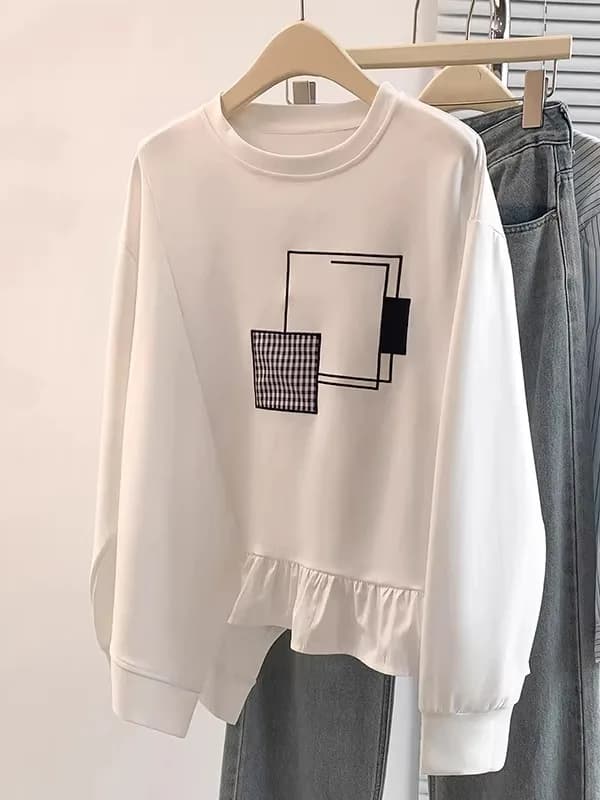 Irregular Hemline Oversized Hoodie Women's Spring Fashion Young-looking Top round Neck Long Sleeve Korean Style Casual Wear