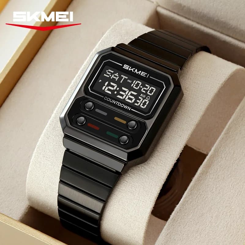 SKMEI Fashion EL Light Orologi elettronici digitali per uomo Donna Orologio da polso semplice con striscia in acciaio inossidabile impermeabile Reloj Hombre