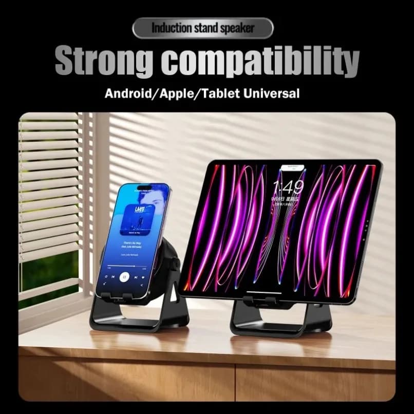 Caricatore Wireless 5 in 1 con Altoparlante Bluetooth, Supporto Telefono Pieghevole e Regolabile RGB da Scrivania, Compatibile con iPhone 17 16 Samsung