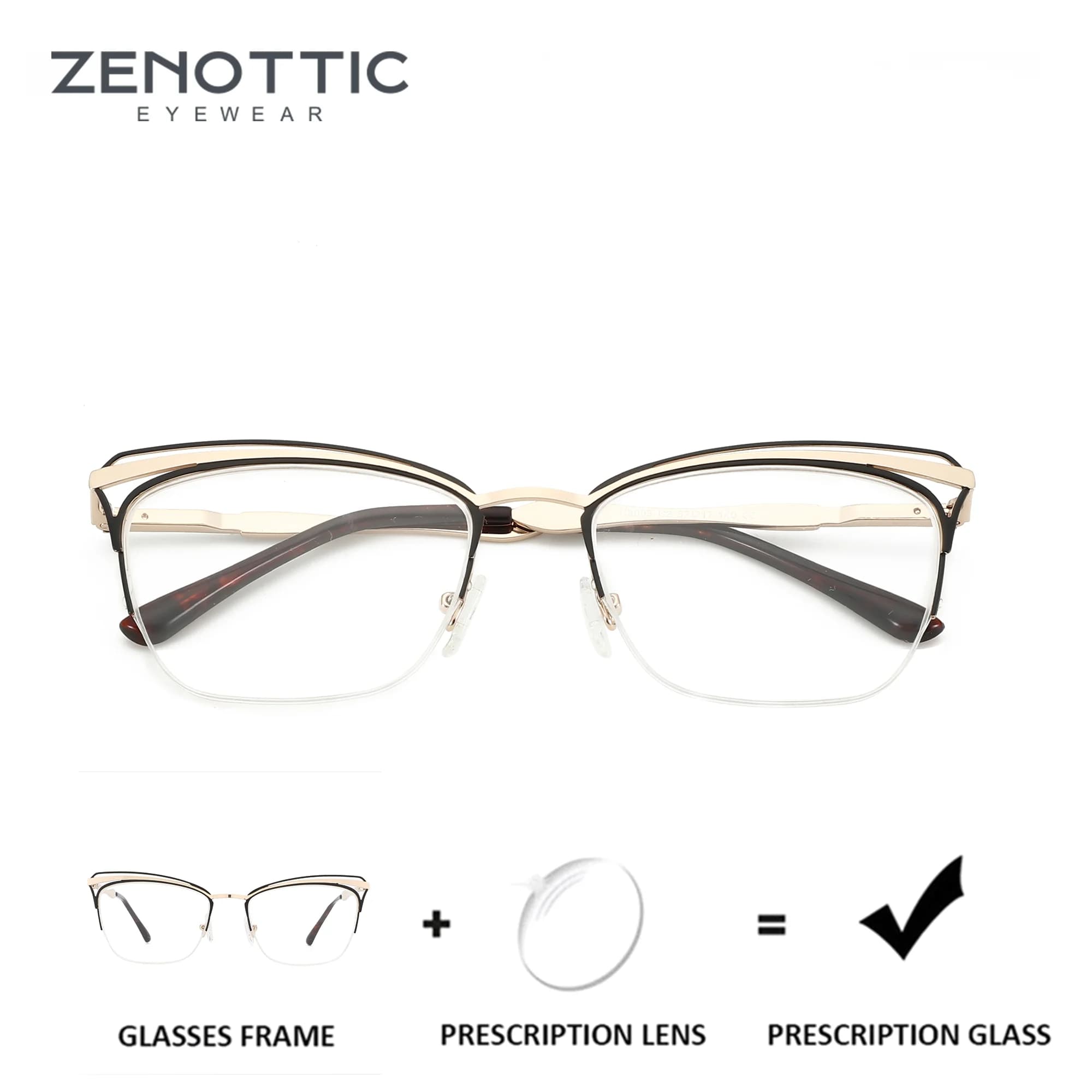 ZENOTTIC (taglia M) Occhiali da vista Cat Eye con doppio ponte da donna, montatura in metallo, lenti progressive per miopia fotocromatiche