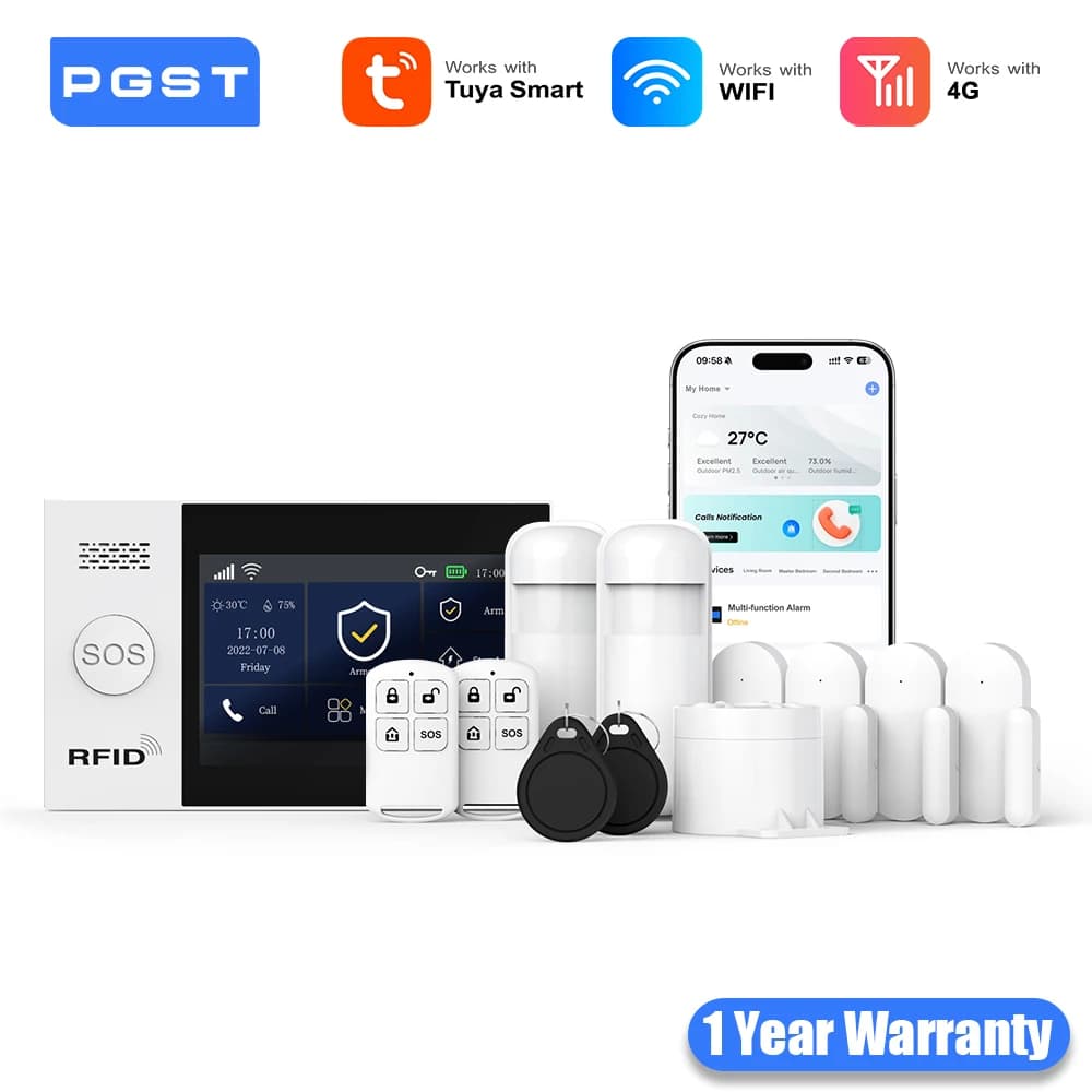 PGST WiFi 4G Tuya Smart Life Kit sistema di sicurezza allarme domestico Alexa Home Automation Allarme Protezione di sicurezza Sensore di movimento porta