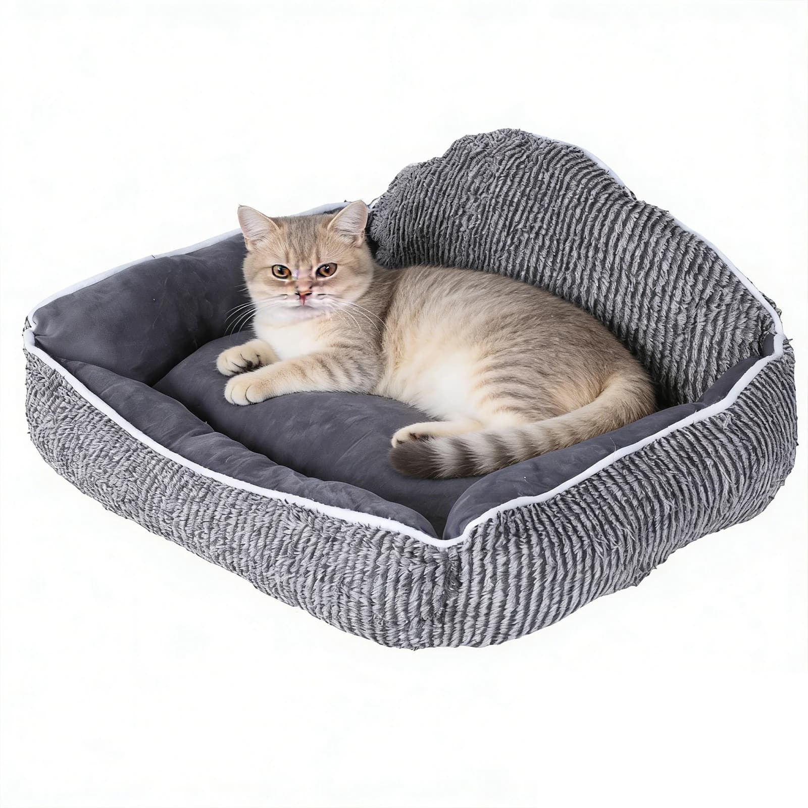 Cuccia a Strisce per Animali Domestici 60x50cm, Cuccia a Grotta Semicircolare con Design a Conchiglia, Lavabile in Lavatrice per Gatti, Cani e Conigli da 0-22kg