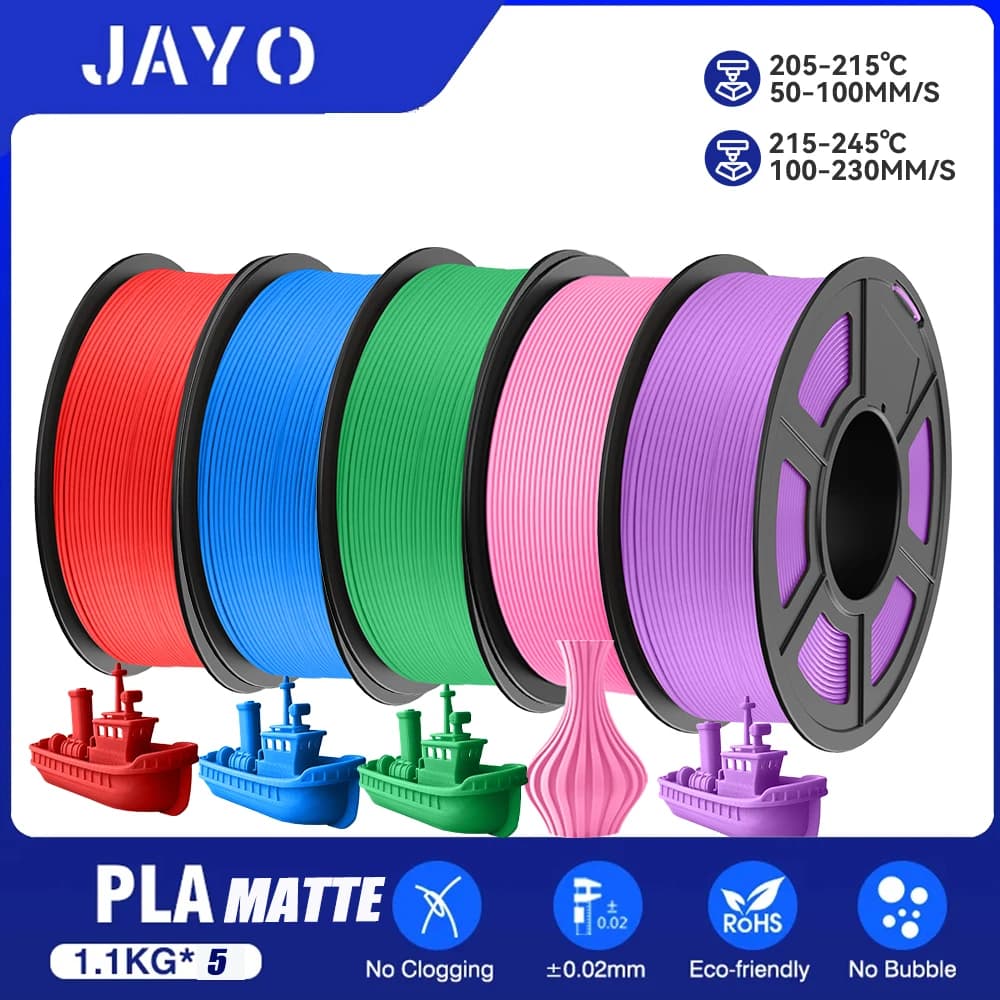 Filamenti JAYO PLAmatte 5 Rotoli Colori Misti Filamento Stampante 3D 1.75mm No Bubble FDM Materiali Stampante 3D Regalo FAI DA TE 1.1KG/1 rotoli