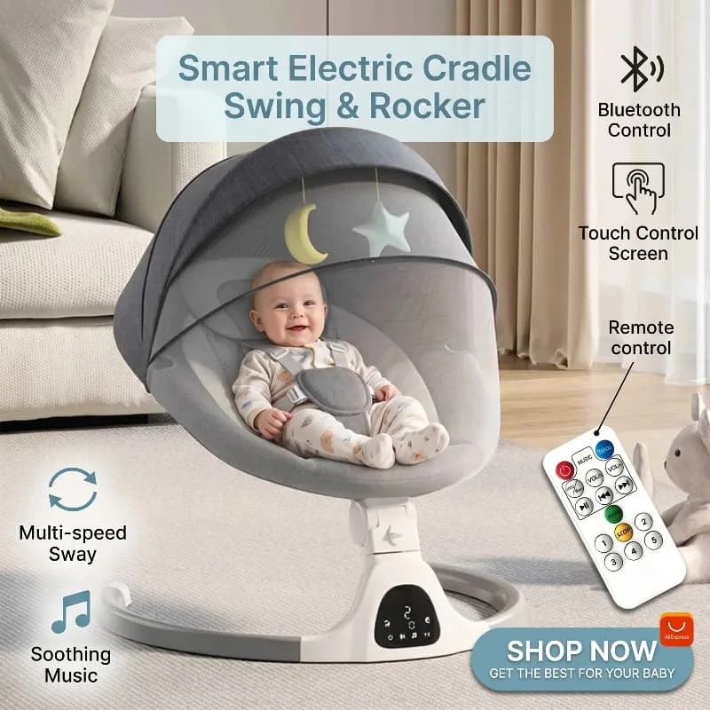 Intelligent Baby Electric Rocking Chair Multifunctional Coax Sleep Cradle Bluetooth Remote Control Swing Recliner for 0-3 Years