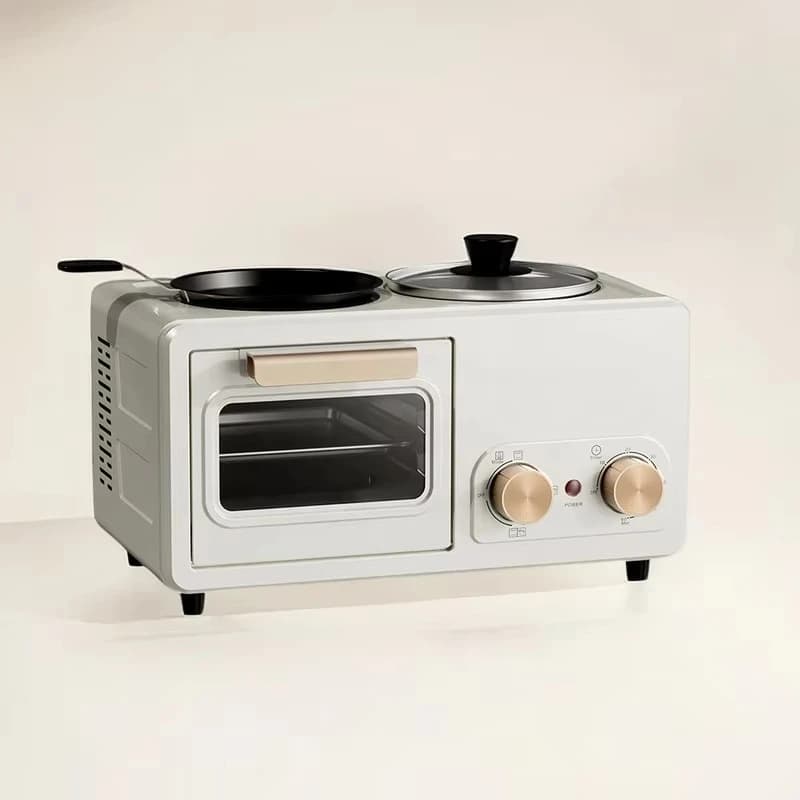Nuovo ed elegante macchina per la colazione elettrica portatile 3 in 1: forno multifunzionale, padella e fornello per le uova