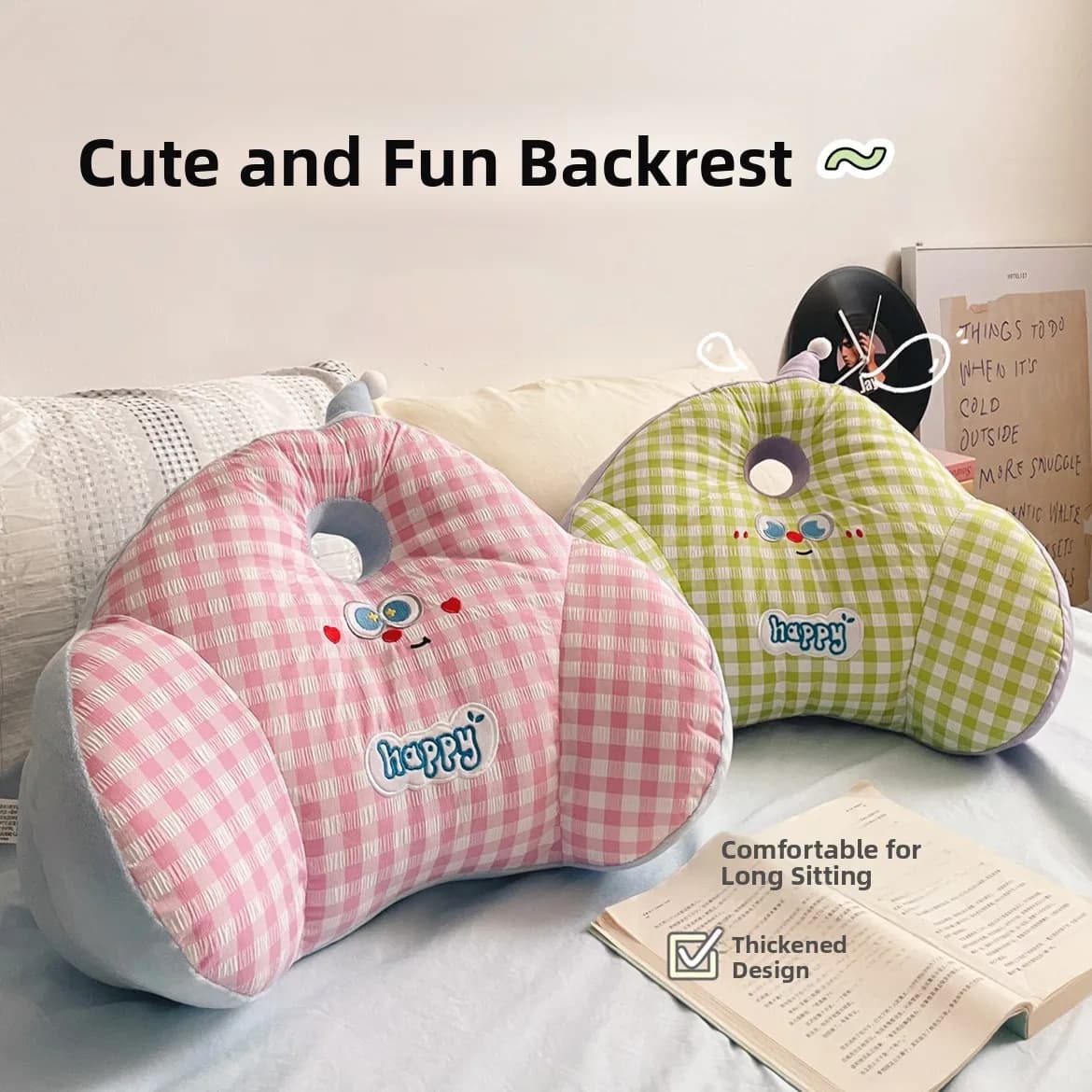 Cuscino a Griglia Dopamina, Supporto Lombare Morbido in Peluche per Letto e Sedia, Cuscino di Supporto per la Schiena con Stampa Cartoon per Ragazze