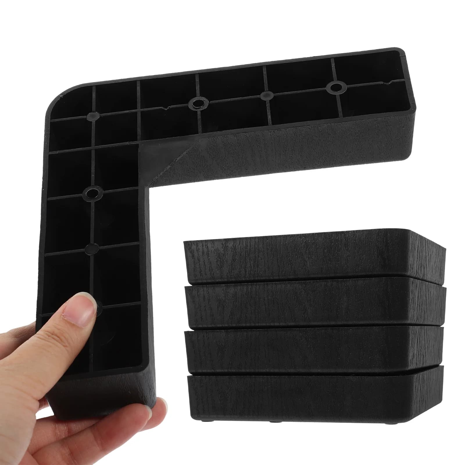 Gambe per mobili resistenti 4 pezzi Rialzo per letto a forma di L per tavolo, sedia, divano, divano, armadietto, supporto per contenitori in plastica durevoli