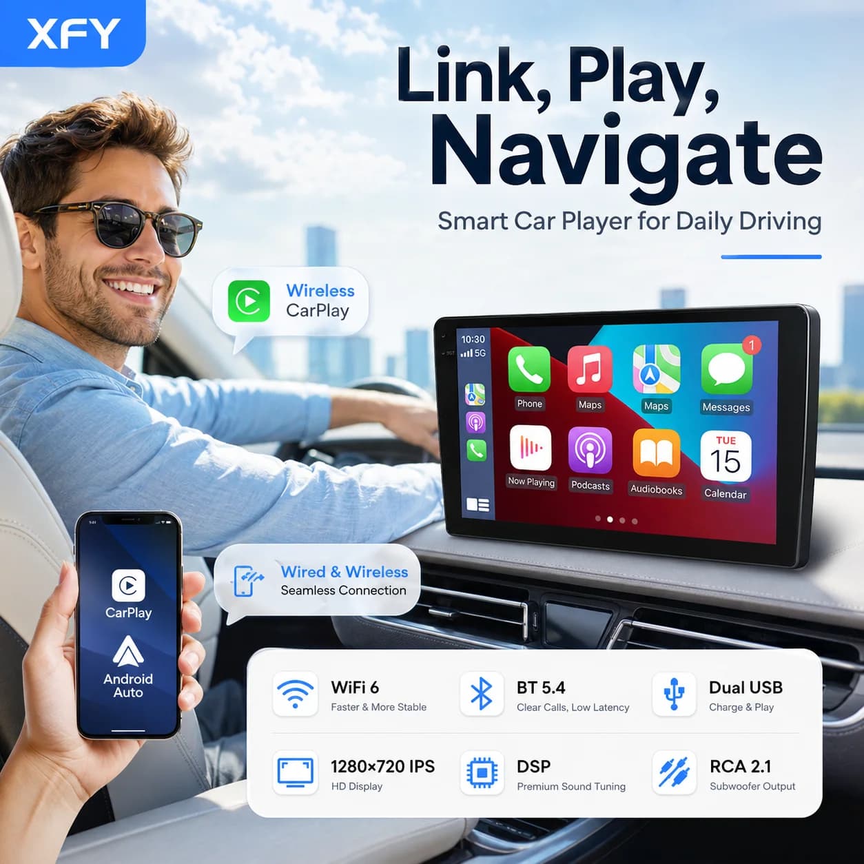 NEW XFY 2Din 9/10" Universa Car Radio Android Auto Carplay Car Stereo Multimedia Playerl GPS Auto Radio Car Intelligent Systems