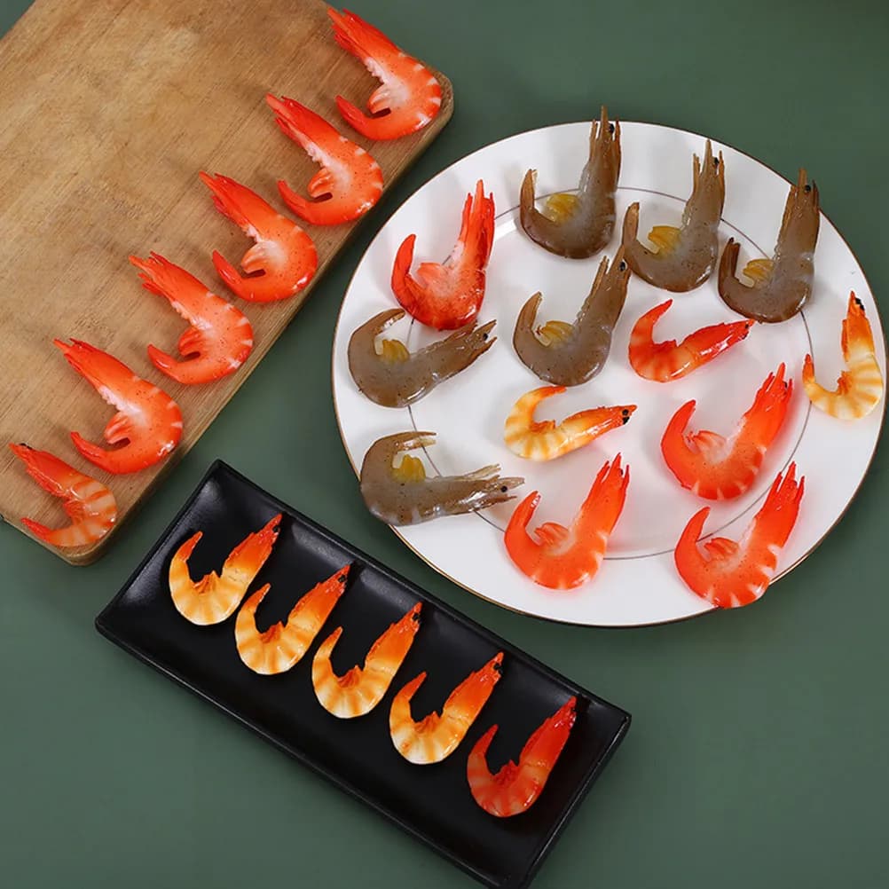 Set di 4 Gamberetti Simulati Altamente Realistici, Set Educativo Cognitivo per Bambini, Accessorio Fotografico, Decorazione Alimentare in PVC, Finti e Realistici