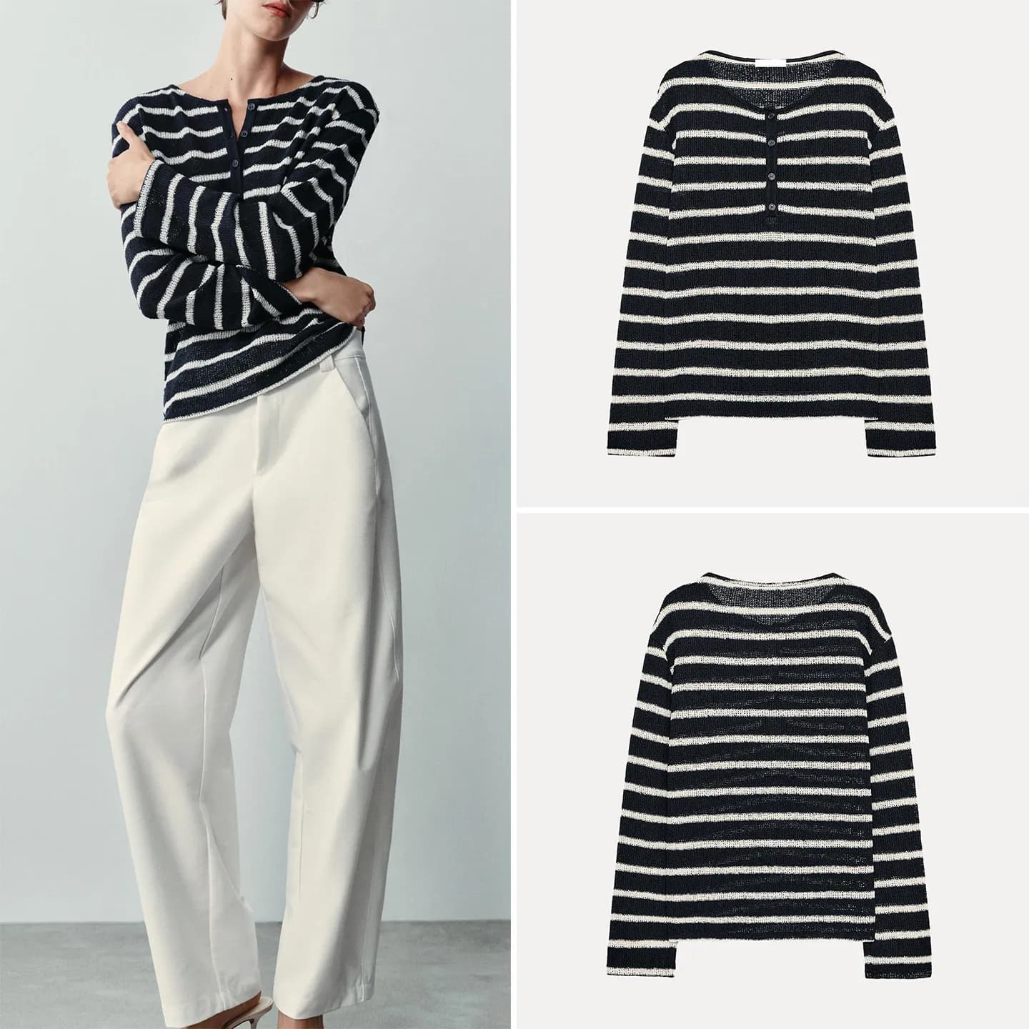 Women's Casual Style Long Sleeve Striped T-shirt Button up Small Collar Loose Fit Autumn Fashion Straight Leg Clothing