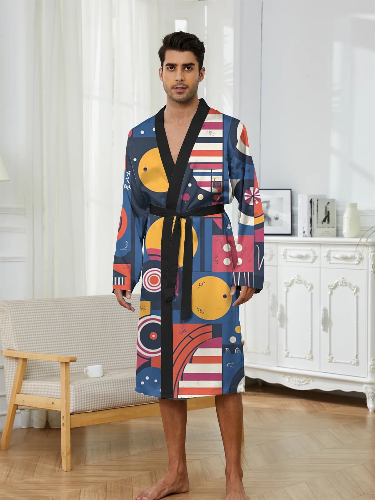 1pcs Men's Robes 2026 Spring/Summer bath robe Sleepwear Breathable 3D Printed Bathrobe Shower robe dressing gown Graphic