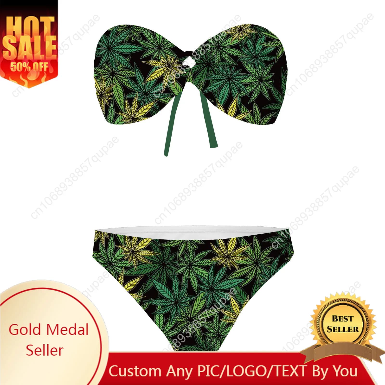 Leaf Weed Rasta MarijuanaGreen Swimwear Strapless Woman Swimwear Swimwear Swimming Pool Beach Sexy bikini Custom Beachwear