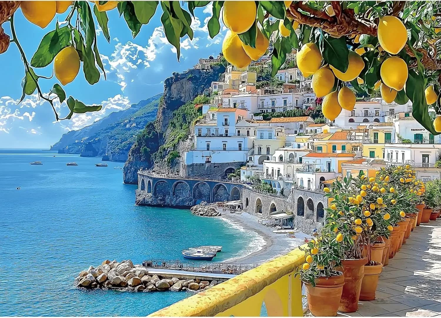 Puzzle in Legno 1000/300/120 Pezzi per Adulti, Tema Limone e Mare, Decorazione per Camera da Letto, Sala Giochi, Soggiorno, Casa, Regalo per Feste