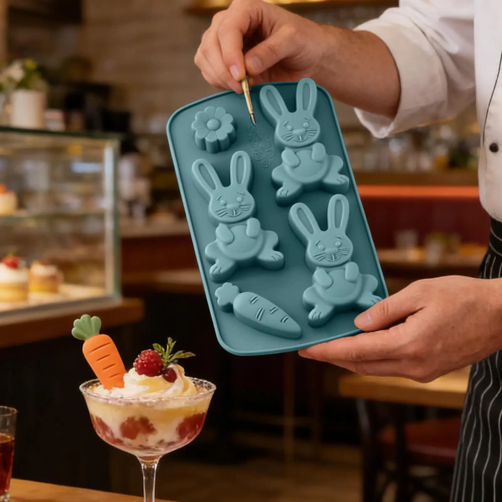 Stampo da Forno Antiaderente a Forma di Coniglio Pasquale 3D per Gommose, Gelatine, Pasticcini, Decorazioni per Torte, Sapone, Cioccolato, Cupcake