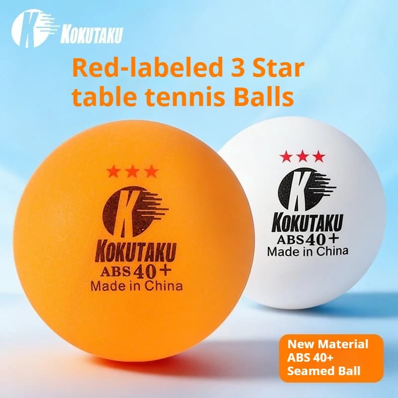Palline da Ping Pong KOKUTAKU 3 Stelle 40+ ABS con Cucitura Approvate ITTF Alta Elasticità Durevoli per Allenamento e Competizione