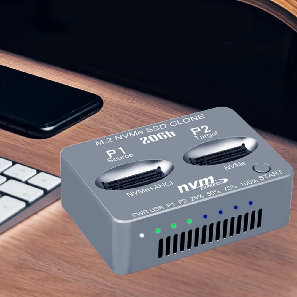 Docking station NVME dual-bay Gen2X 20Gbps Custodia SSD M.2 Chiave M/B M Custodia per disco solido M.2 M.3 NVME PCI-E per SSD M2 Chiave M SSD