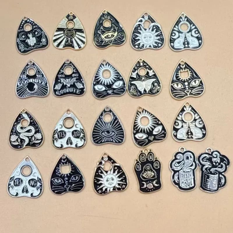 10pcs/pack Black Tarot Charms Ouijas Board Charms Cat Charm Sun Enamel Alloy Pendant For DIY Jewelry Making Necklace Earrings