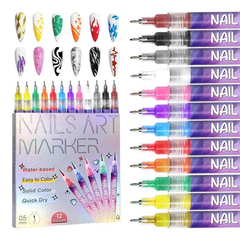 Wholesale Price Nail Art Marker 0.5mm Graffiti Pen 12 Colors Acrylic Paint Coloring Pen Drawing DIY Quick-drying Nail Oil Pen