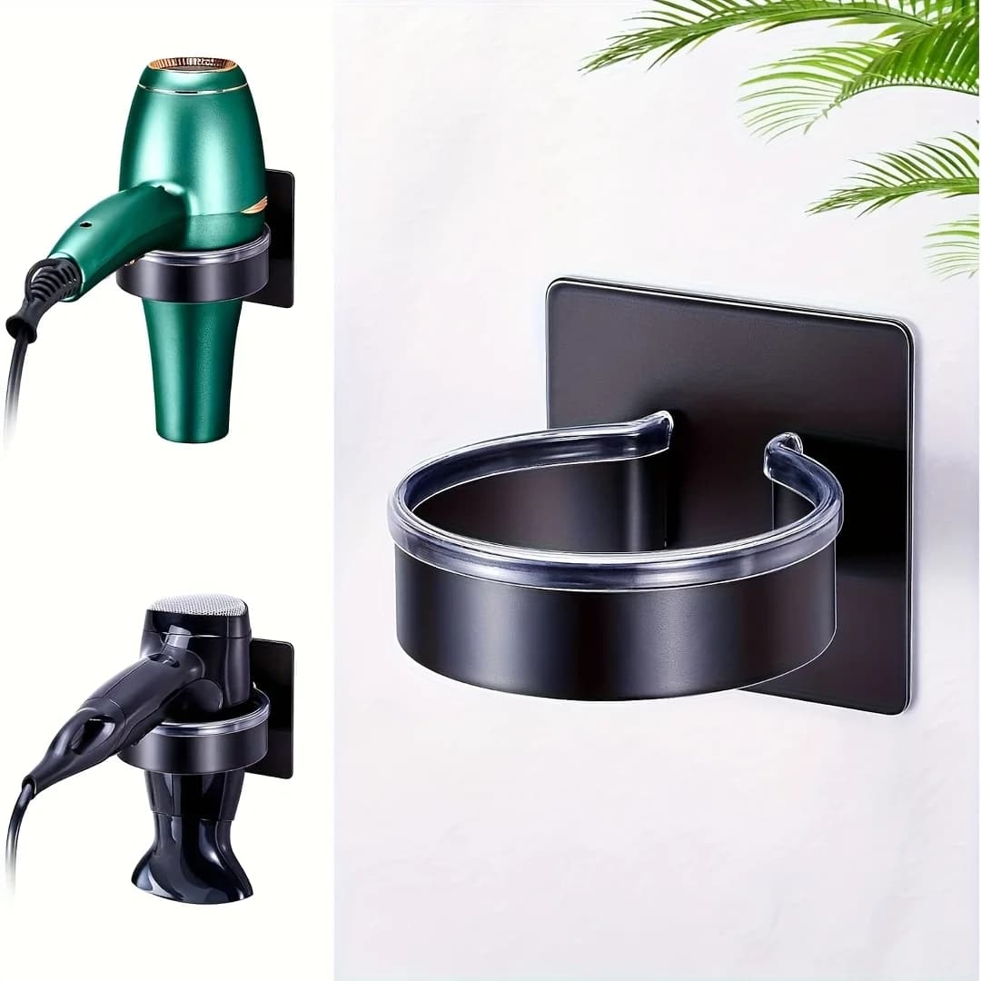 1pc Black Hair Dryer Auxiliary Hook Bracket, No-Drill Adhesive Shelf for Flat Iron Curling Wand, Beauty Tool Storage Organizer