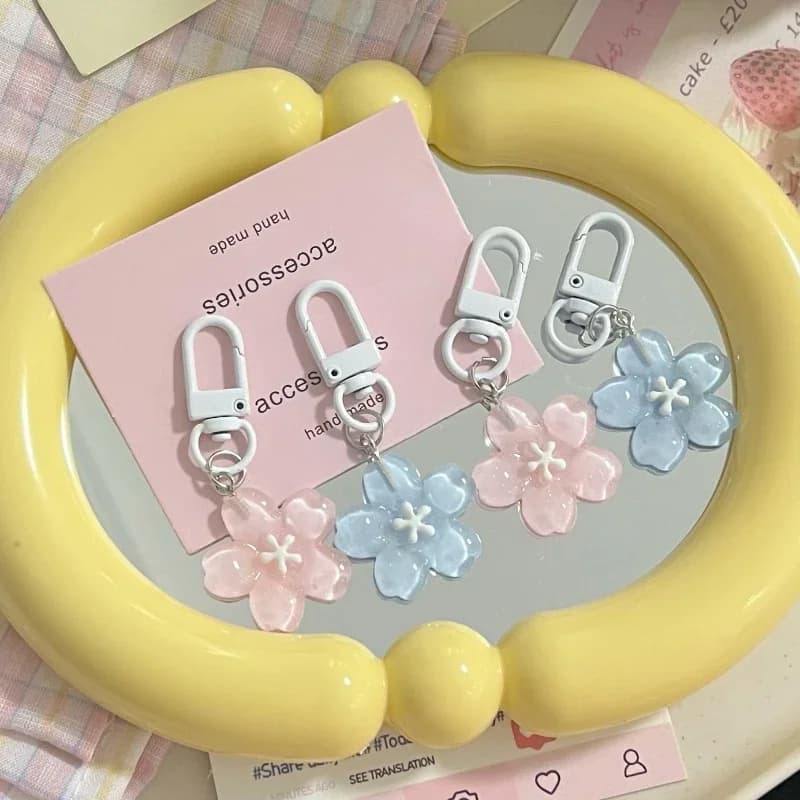 Portachiavi Sakura simulato in resina con fiori di ciliegio, gelatina, ciondolo Sakura, portachiavi, zaino alla moda, ornamenti appesi, regali per coppie