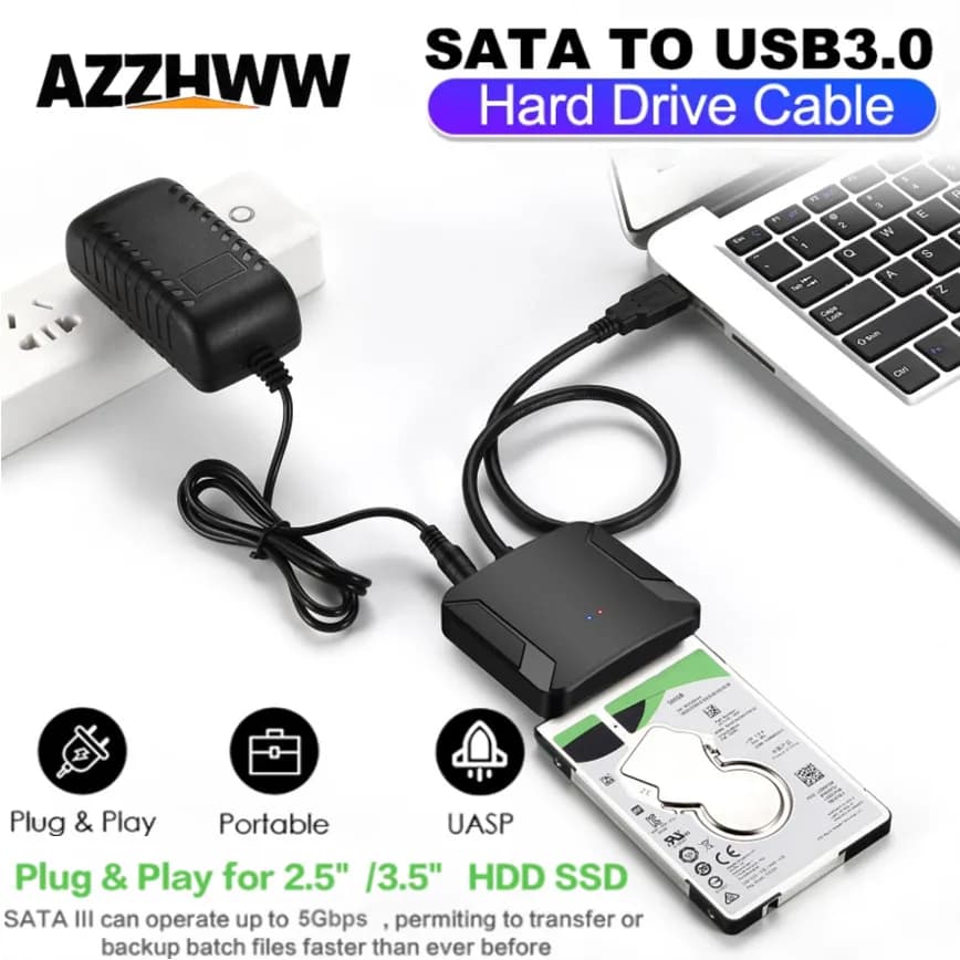 Adattatore cavo SATA a USB 3.0 Convertitore disco rigido esterno da USB 3.0 a SATA con alimentatore UE/USA/Regno Unito per SSD HDD da 2,5" 3,5"