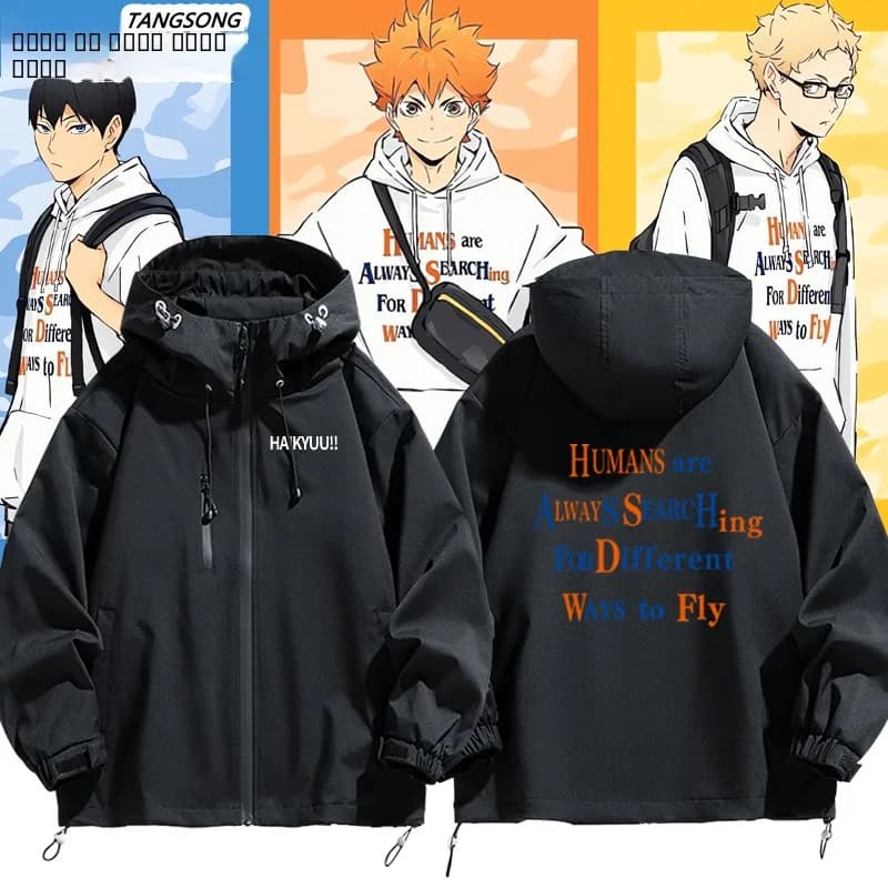 Unisex Outdoor Jacket Three-in-One, Volleyball Boy Collection, Cosplay Anime, Men's Coat Windproof in Polyester and Nylon