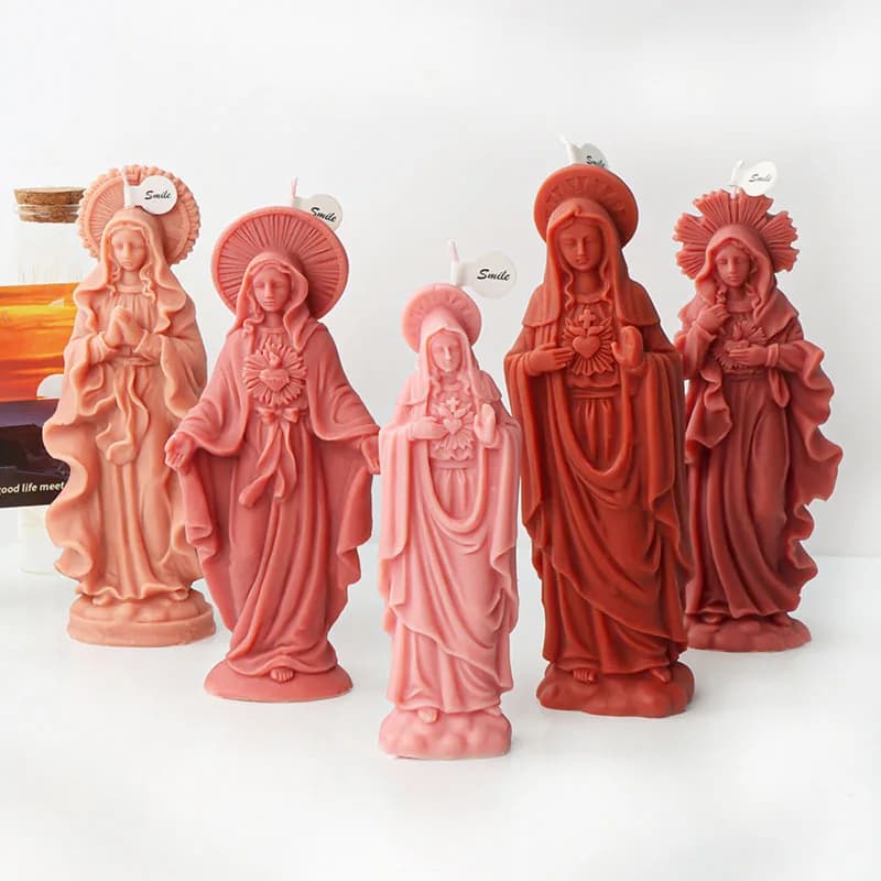15-19cm 3D Virgin Mary and Jesus Silicone Mold DIY Scented Candle Making Home Decor Gypsum Resin Casting Mould Craft Candle Mold