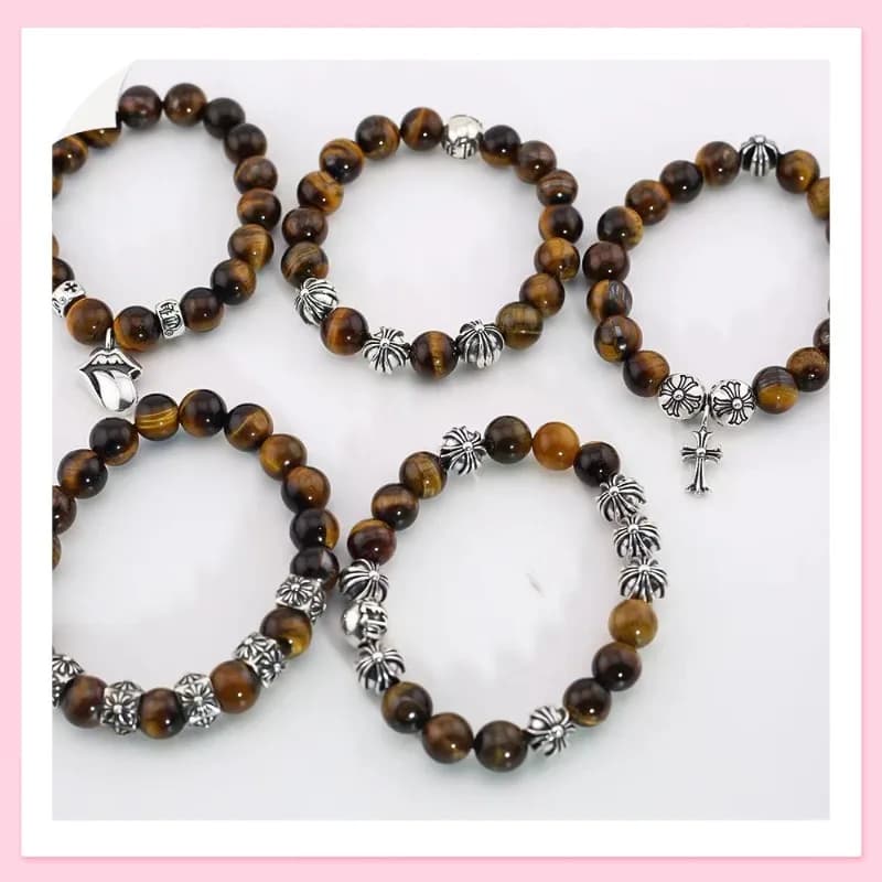 Bracciale Creativo Occhio di Tigre, con Croce e Altri Elementi Classici, Bracciali per Uomo e Donna