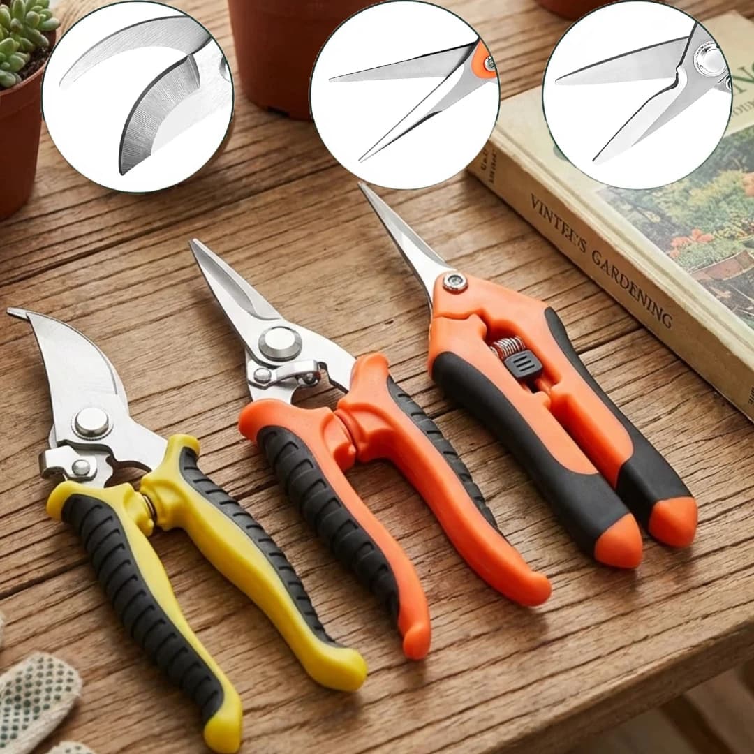 Set of 3 Gardening scissors in stainless steel, Shears and Tronchesis for Gardening
