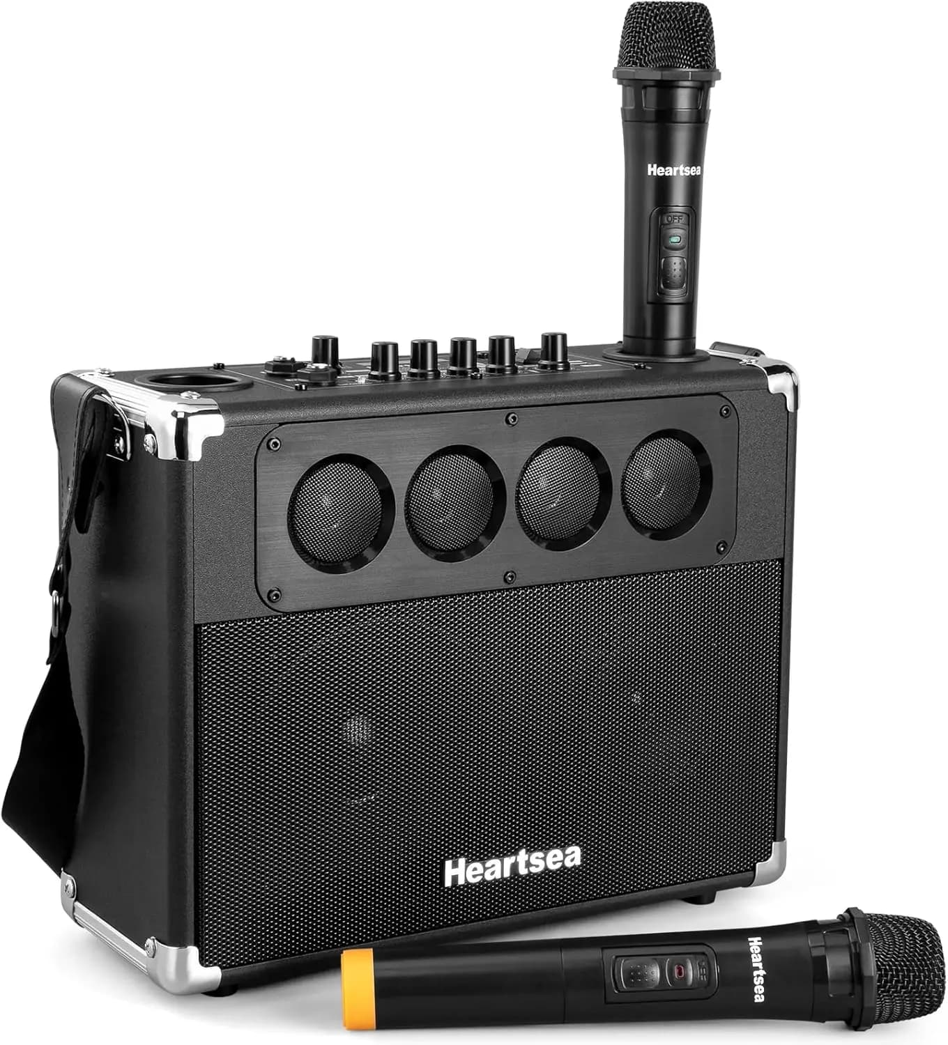 Macchina per Karaoke Portatile con 2 Microfoni Wireless, Altoparlante Bluetooth per Feste in Casa e all'Aperto, Sistema Audio da 100W