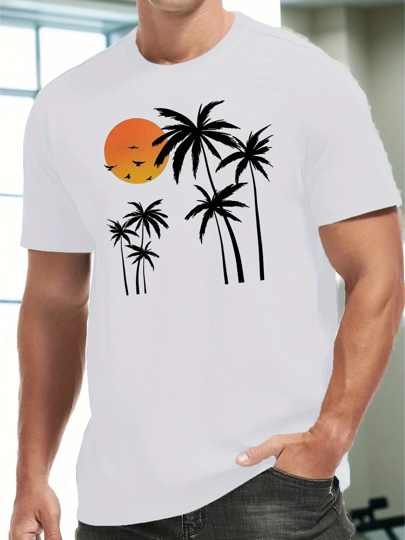 T-shirt da uomo con stampa albero di cocco tropicale - Abbigliamento estivo a maniche corte, design con palme, top casual per sport all'aperto
