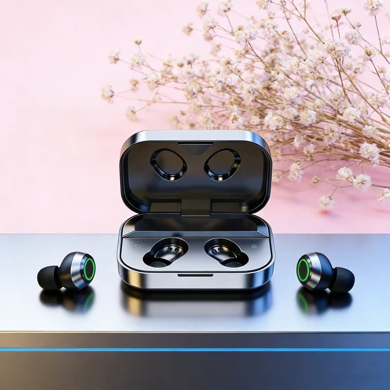 Auricolari Bluetooth wireless TWS con microfono, custodia di ricarica, LED, auricolari Bluetooth, cuffie wireless per tutti i telefoni