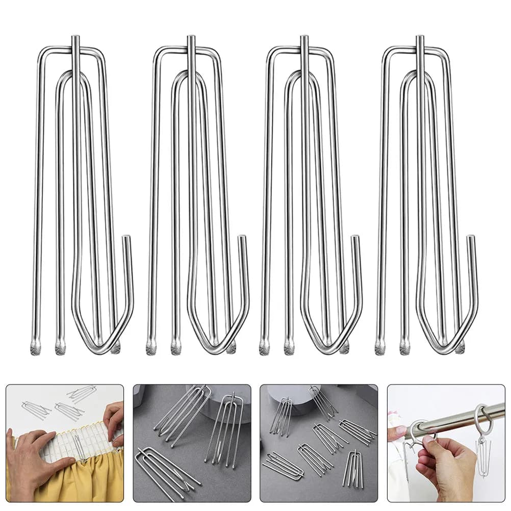 20Pcs Pinch Pleating Curtain Hooks Stainless Steel Drapery Pins for Pleated Curtains Secure Four-Prong Hold DIY Window Shower