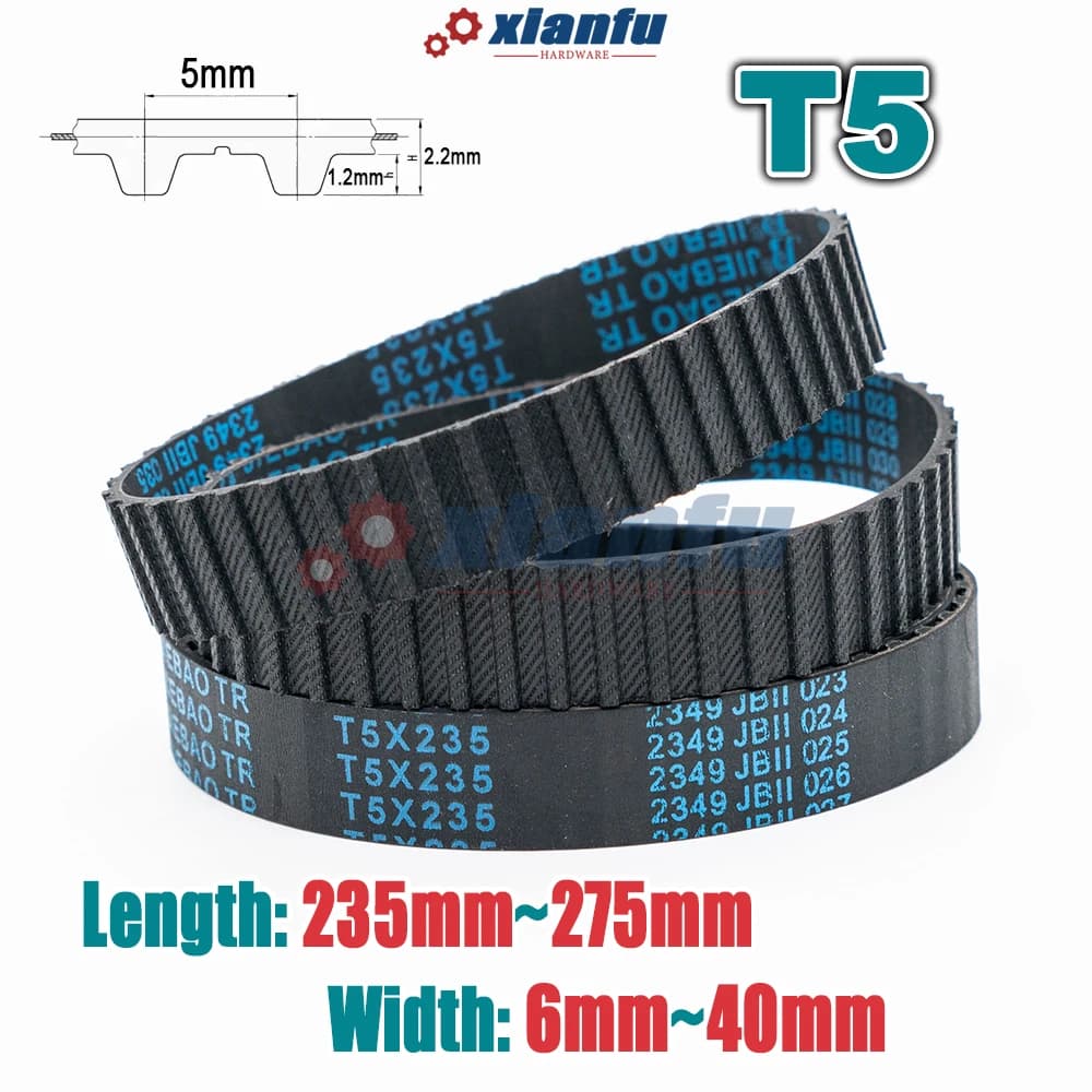 Cinghia dentata in gomma tipo T5 Larghezza ad anello chiuso 6~40mm Perimetro 235 240 245 250 255 260 265 270 275mm Cinghia di trasmissione CNC