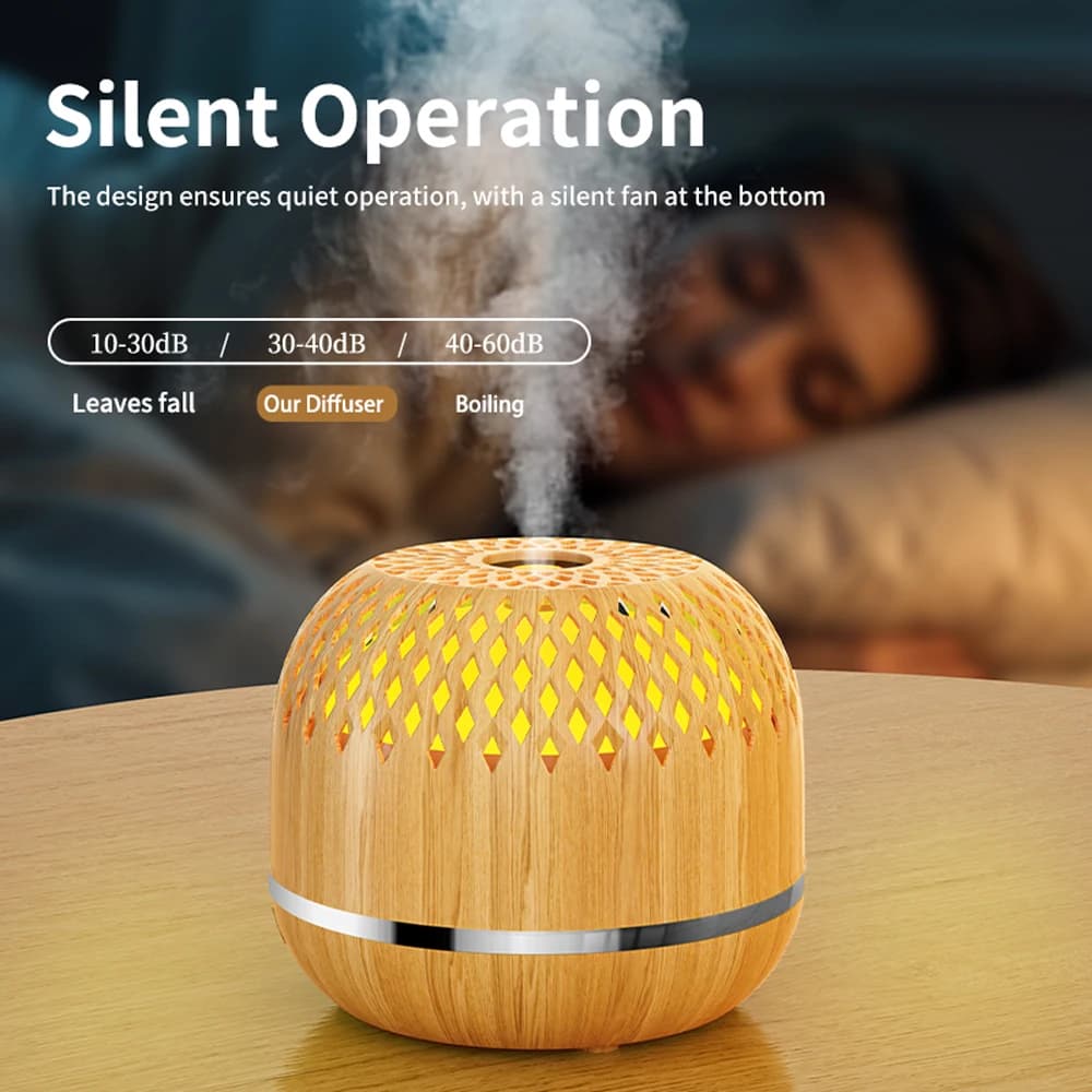 Umidificatore per Aromaterapia da 300ML, USB, 7 Colori, Effetto Legno, Diffusore di Oli Essenziali e Fragranze, Macchina per Umidificazione dell'Aria