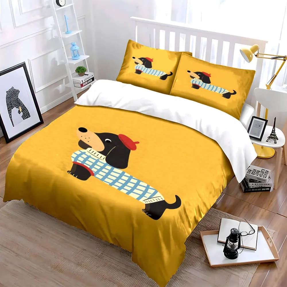 Set di biancheria da letto con decorazioni a forma di cane dei cartoni animati, morbido e delicato sulla pelle, include 1 copripiumino e 2 federe, idea regalo